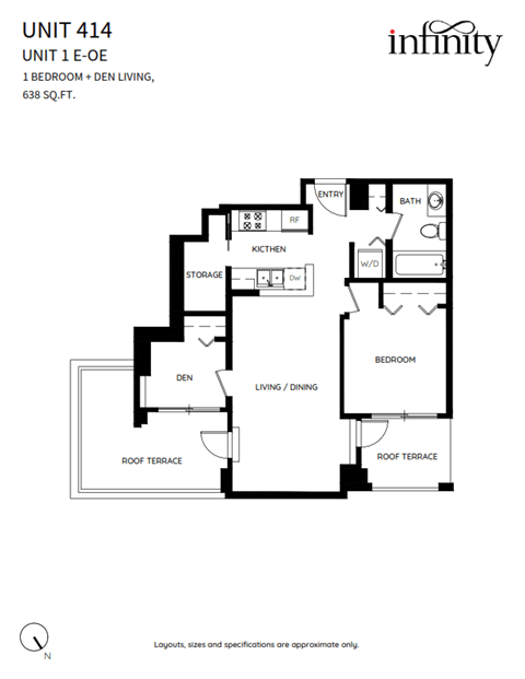 Floor plan for 1 bed, 1 bath